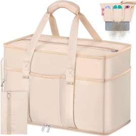 VOBUKE Beach Bag Large Family XXL Swimming Bag Waterproof Swimming Pool Bag with Zip Wet Compartment Mesh Beach Bag Breathable Shopper Foldable Women Men for Summer Beach Holiday Gym 45L, khaki