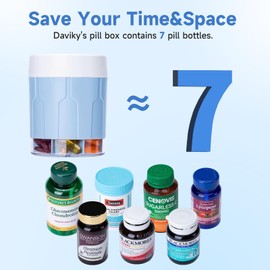 Daviky Daviky Pill Bottle Organizer, Supplement Organizer with 7 Large Compartments, Travel Pill Dispenser Round Pill Box with Two LidsBlue