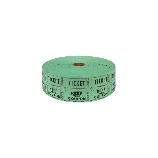 Two (2) Rolls of Two-part Green Double Roll Raffle Tickets