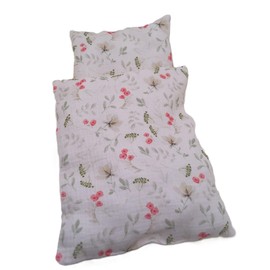 Puppenbettwäsche für Puppenbett, Puppenlauflernwagen, Musselin verschiedene Ausführungen und Muster (Blütendolden)