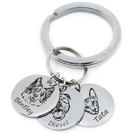 MignonandMignon Custom Pet Portrait Keychain - Dog, Cat Memorial Gifts for Women, Men, Mother, Father - Multi Disc Engraved Pet Photo - LCKR-AP...