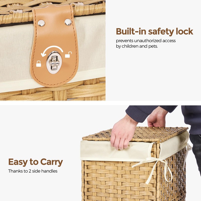 Honjourai Wicker Storage Basket with Lid,Rattan Shelf Basket with Removable
