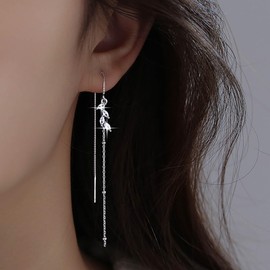 Cybche Boho Cz Blatt Einfädler Tropfen Ohrringe Silber Einfädler Kette Ohrringe Bar Kette Baumeln Ohrringe Kristall Blätter Einfädler Ohrringe Lang Durchziehen Ohrringe Schmuck Für Frauen