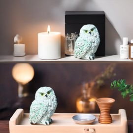 XKFLAUHM Snowy White Owl Statue and Figurine for Home Decoration Owl Decor for Office Shelf Bookshelf Table Decor Accents Cute Realistic Owl Ornament Gifts for Bird Lover Owl