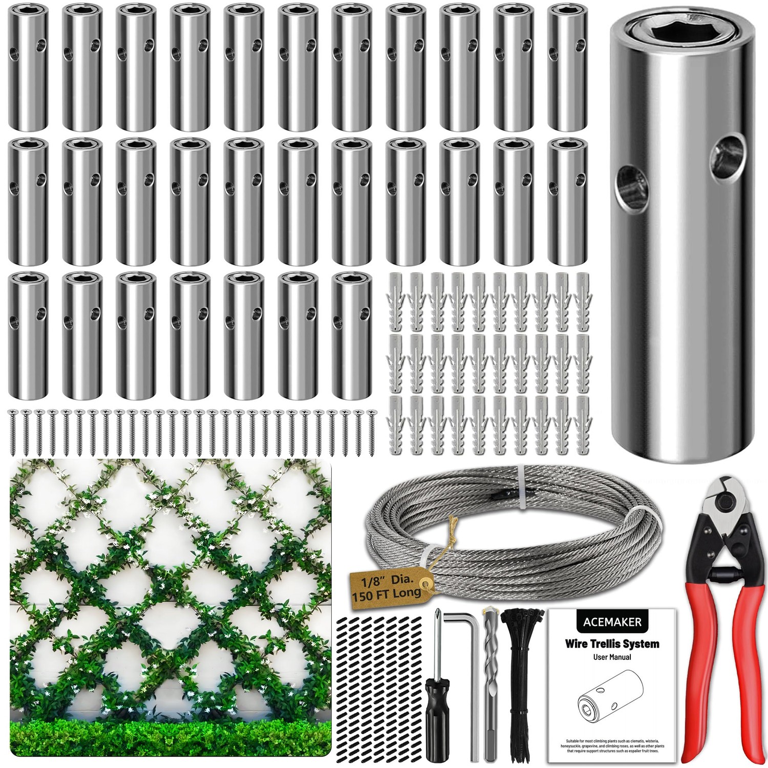 Acemaker Wire Trellis for Climbing Plants Outdoor, 30 Sets Wall Wire ...