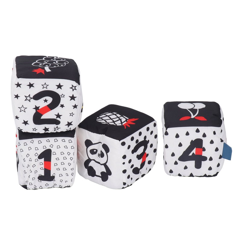 4pcs Baby Cloth Blocks Toy Letters Animals Learning Black White