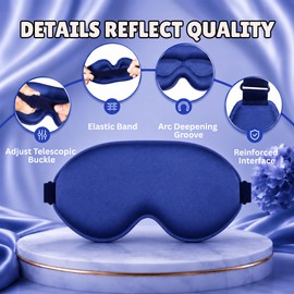 iMate 3D Blackout Eye Mask for Sleeping, Contoured Light Blocking Sleep Mask with Adjustable Strap, Soft Foam Polycotton Eye Cover for Side Sleepers, Lash Extensions, Travel and Meditation (Blue)