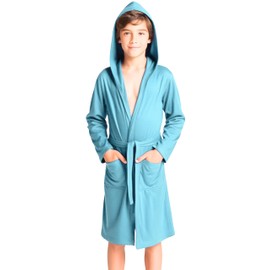 o-day Children's Lightweight and Practical Microfibre Dressing Gown with Hood, Pockets and Belt, sky blue