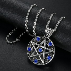 Oidea Mens Stainless Steel Hollow Vitnage Star Pentagram Pentacle Pendant Necklace,Pagan Wiccan Witch Gothic Pewter Chain Included