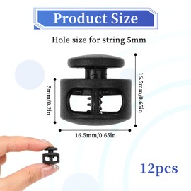 Giantree 12 Pack Spring Cord Lock, Double Hole Drawstring Stopper Fastener, Black Plastic Spring Cord Locks, for Drawstring Sweatpants Hat Hoodie String Clip Elastic Shoelace Lock Swim Goggles (12)