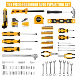 KREBS Mechanic Tool Kit 168 Piece General Household Hand Kit Set with Wrench Tool Set Portable Storage Case DIY Tool Kit Suitable for Home Auto Repair, Garage, DIY Project and Maintenance.