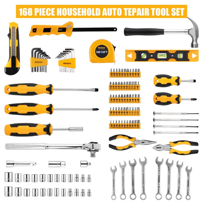 KREBS Mechanic Tool Kit 168 Piece General Household Hand Kit
