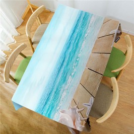 Swono 52x70 Inch Seashells Tablecloth Boardwalk Shells Starfish Sea Ocean Farmhouse Dining Table Cloth Anti-Stain Talking Table Cover for Kitchen Dinning Room Coffee Store