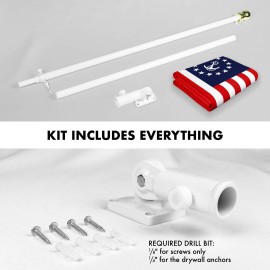 UD_G128 Combo Pack: 6 Ft Tangle Free Aluminum Spinning Flagpole (White) & American USA Yacht Ensign Flag 3x5 Ft, LiteWeave Pro S