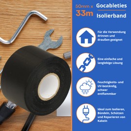 GOCABLETIES - Isolierband Schwarz - 50 mm x 33 m - strapazierfähiges, selbstklebendes Isolierband - zum Schutz, Bündeln und Reparieren von Kabeln - 1 Rolle