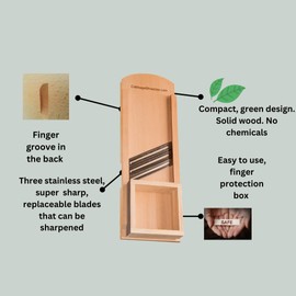 Wooden Cabbage Shredder, Mandoline Slicer for Sauerkraut, Coleslaw. Finger Protection Box, Cut Resistant Glove. Pre-Oiled. Made in Poland!