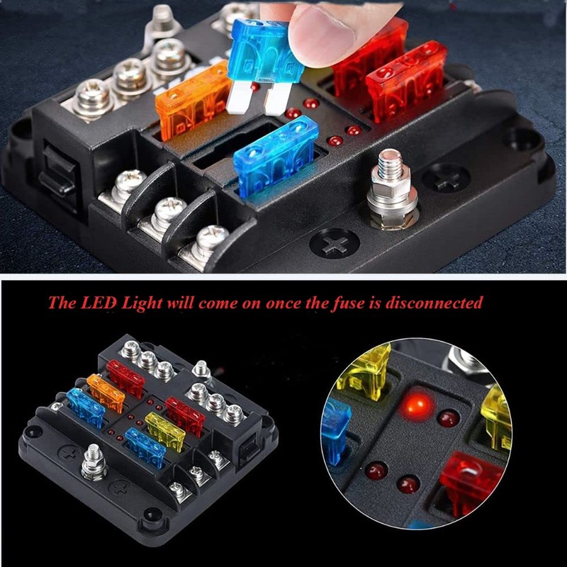 6 Way 12v Fuse Blocks, Waterproof Marine Fuse Block, Universal