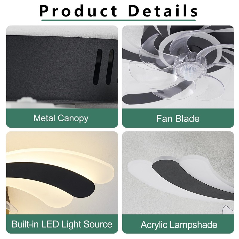 Ruibutrade Low Profile Ceiling Fan with Remote &APP Control, Quiet