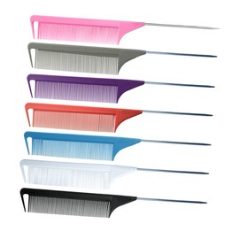 Baluue 6pcs Detangling Hair Brush Professional Teasing Tail Comb Salon Rat Tail Comb Parting Lifting Hair Styling Tools