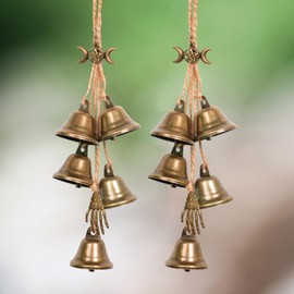 Ausicfen 2 Pieces Witch Bells Protection for Door Knob Hanger Wind Chimes Witchy Things Clear Negative Energy Witch Bells Set Witchcraft Supplies (Triple Moon Charm)