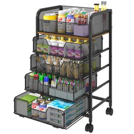 5-Tier Craft Organizer Cart with Wheels-Storage Cart with Drawers,Lockable Wheels Rolling Utility Cart,Makeup Cart with DIY Divider,Office Supply Organizer Storage for Studio,Office,Bedroom,Black