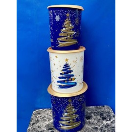 Tupperware Christmas Canister Set of 3 Stacking " D, C, B "  4.3, 3.0, 2.0L