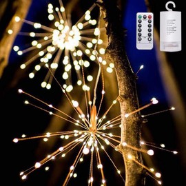 Dreamworth Hanging Starburst Light, 200 LED String Light Bouquet Shape Firework Battery Operated with Remote Control for Christmas, Birthday, Bedroom, Corridor Patio, Garden, Wedding, Parties