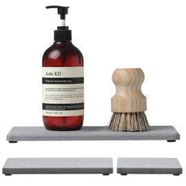 Razborci 3PCS Bathroom Sink Vanity Trays, Quick Stone Drying Mat Dish Soap Dispenser Sponge Holder for Kitchen Counter, Diatomaceous Earth Water Absorbing Caddy Organizer, Light Grey