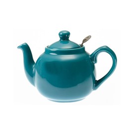 LONDON POTTERY FARM HOUSE ENVERHELK TEA POT FOR HOME USE 2 Cups 20.6 fl oz (600 ml), Aqua Stoneware, Cute Round Shape with Stainless Steel Fine Tea Strainer