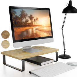 Beautiful Wooden Monitor Stand for Desk - Sturdy Stand Rises Your Monitor to the Perfect Ergonomic Level - Sleek and Functional Computer/Laptop Stand Design Elevates Any Workspace & Maximizes Space