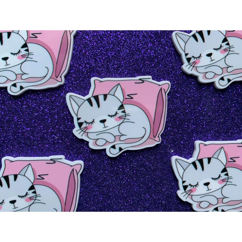 5pc. Cat Nap, Kitty Planar Resin Flatback, Cabochon, Bow Center,