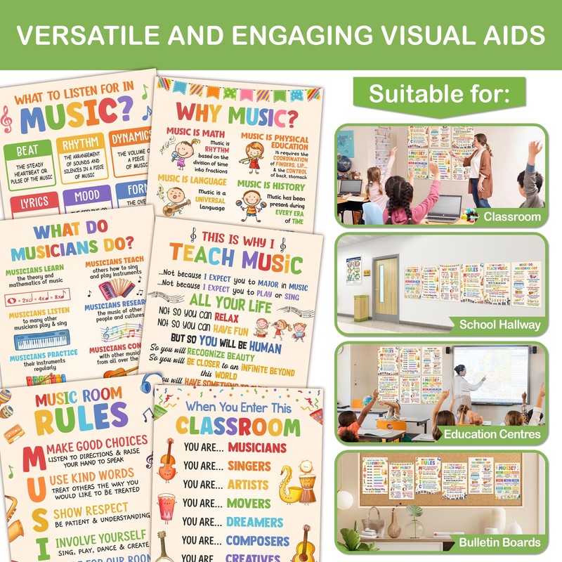 Lalunia 6 Pcs Music Classroom Posters (11"x16") - Why Music