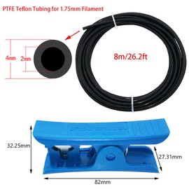 Teflonschlauch, CESFONJER Schwarzes Extruder-Führungsrohr (8 m, 2 mm Innendurchmesser x 4 mm Außendurchmesser) + blauer PTFE-Schlauchschneider für Creality Ender 3/Pro 1,75 Filament 3D-Drucker