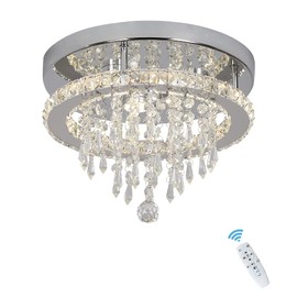 Deckrico Modern K9 Crystal Chandelier with Remote Control Stainless Steel Pendant Lamp Flush Mount Light Fixtures for Dining Room Bathroom Bedroom Living Room (Dimmable)