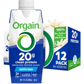 Orgain Orgain Clean Protein Shake, Grass Fed Dairy, Vanilla Bean - 20g Whey High Protein, Kosher, Ready to Drink, Low Net Carbs, Gluten Free, No Soy Ingredients, 11 Fl Oz (Pack of 12)