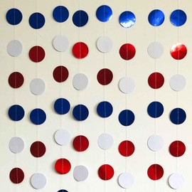 We Moment 52ft Glitter Navy Blue Red White Circle Dots Garlands Party Decorations Independence Day Patriotic Anniversary Backdrop Paper Polka Dot Hanging Decor
