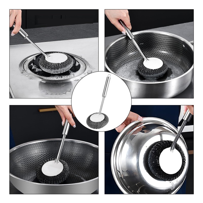 Scourer Stainless Steel Scourer Scourer Scouring Brush with Handle Scouring