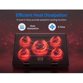 Kootek Laptop Cooling Pad 12"-17" Cooler Pad Chill Mat 5 Quiet Fans LED Lights and 2 USB 2.0 Ports Adjustable Mounts Laptop Stand Height Angle, Red