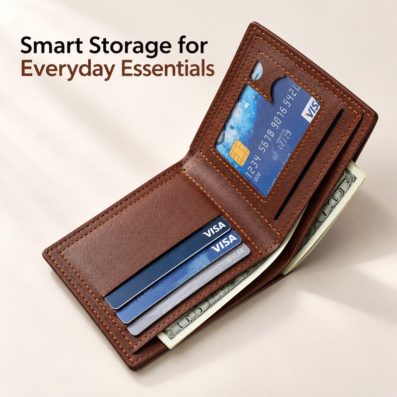 Men’s PU Leather Bifold Wallet for Daily Essentials – Compact