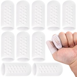 Mxxipp 10pcs Gel Finger Sleeves, Breathable Silicone Finger Support Protectors, Gel Gloves Cover for Hands Cracking Trigger Finger Arthritis- White