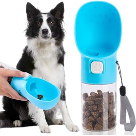 Colorday Handheld Dog Food & Treat Dispenser Built-in Clicker & Treat Pouch, Slow Feeder for Puppy Training Walking Hiking Traveling (6.7 OZ, Blue)