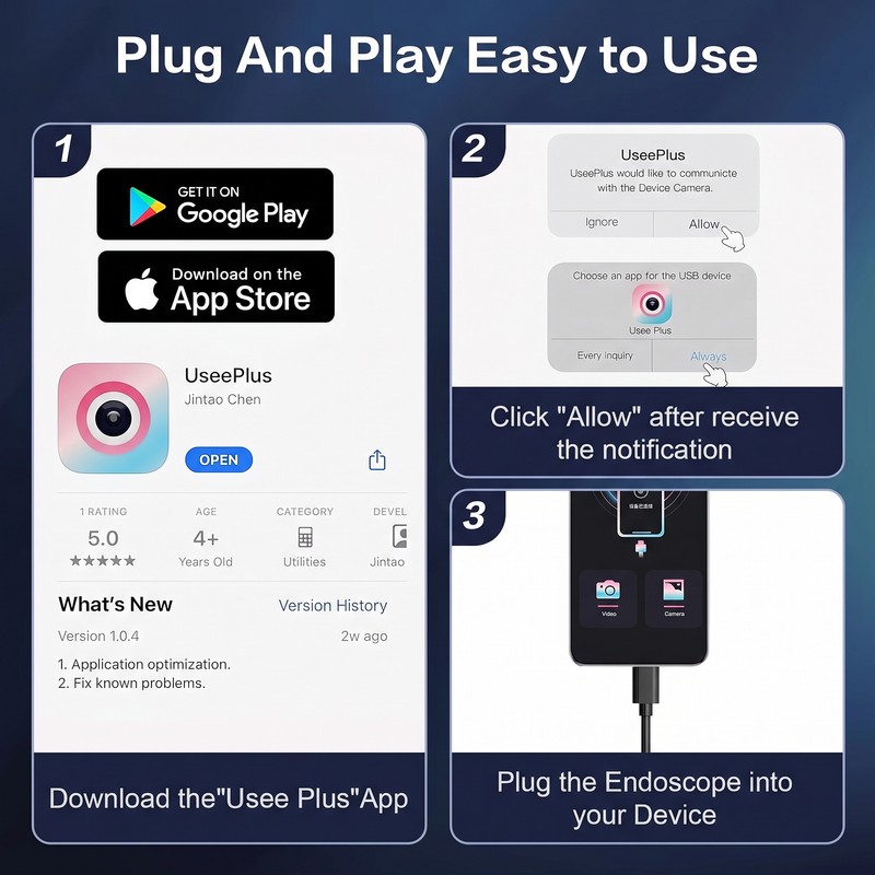 Smartphone-Compatible Endoscope Camera for Inspection – 5.5mm or 8mm Probe