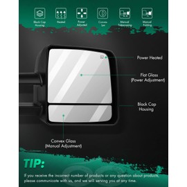 SCITOO Towing Mirror Compatible with 2007-2017 For Toyota For Tundra Right Side Power Adjusted,Heated,Turn Signal Light,Manual Folding and Telescoping,with Black Cap Housing