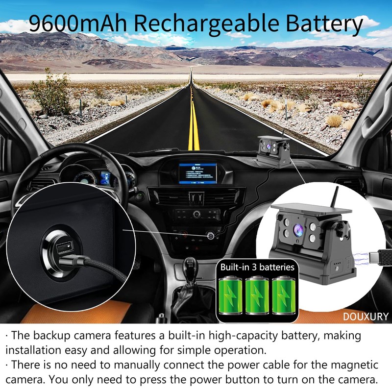 Wireless Backup Camera Solar Magnetic for RV Car Trailer Truck