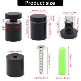 Pack of 8 Stainless Steel Spacers, 19 x 25 mm, Sign Holder, Advertising Screw, Wall Spacer for Mounting, Fixing, Glass, Black