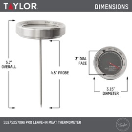 Taylor Pro Series Leave in Meat Thermometer, Temperature Monitoring: 120F to 200F, Black