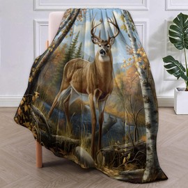 VANZEV Autumn Deer Throw Blanket Gifts for Women, Woodland Wildlife Blankets for Living Room Home Decor, Cozy Flannel Deer Plush Throws 50"x60"