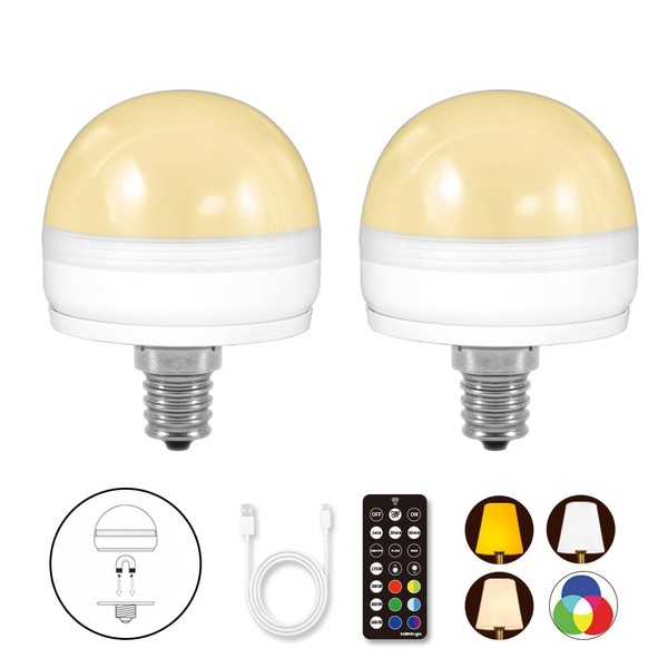 BLUEYE BLUEYE E12 Rechargeable Light Bulb,2Packs,300LM,40W Equivalent,Detachable Charging,4 Color Temperature,Remote