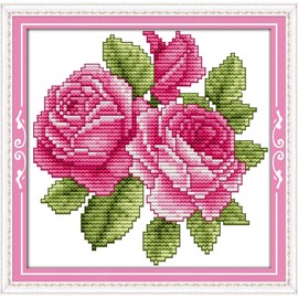 CROSSDECOR Stamped Cross Stitch Kits,Full Range of Cross-Stitch Needlepoint Kits for Beginners,Embroidery Kit Arts and Crafts for Home Wall Decor Gifts-The Flower of Happiness 21×21cm
