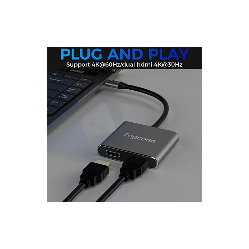 Adaptador USB C 4K a HDMI doble, compatible con 4K60Hz,